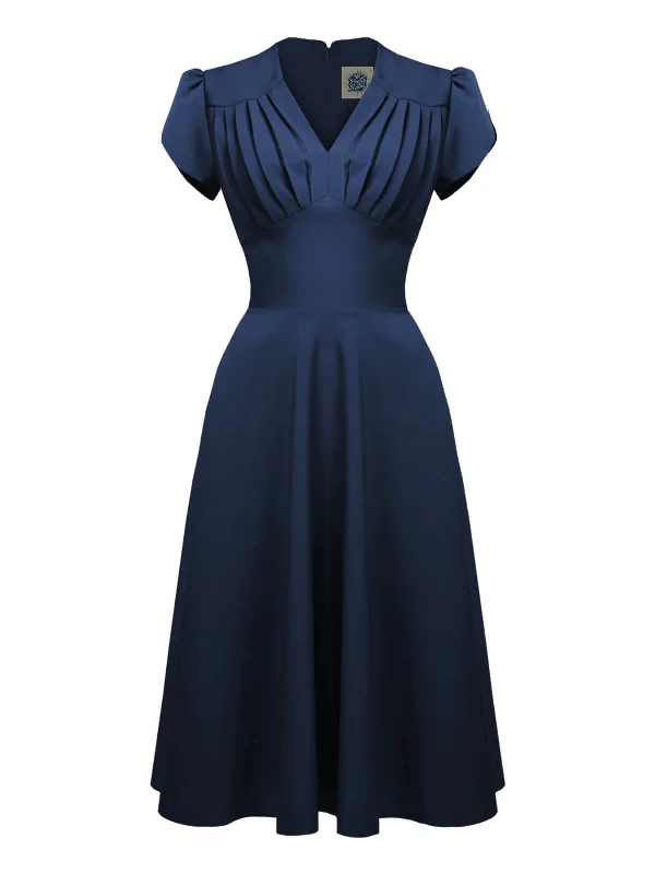 Navy Blue 1940s Vintage Inspired Swing Dress