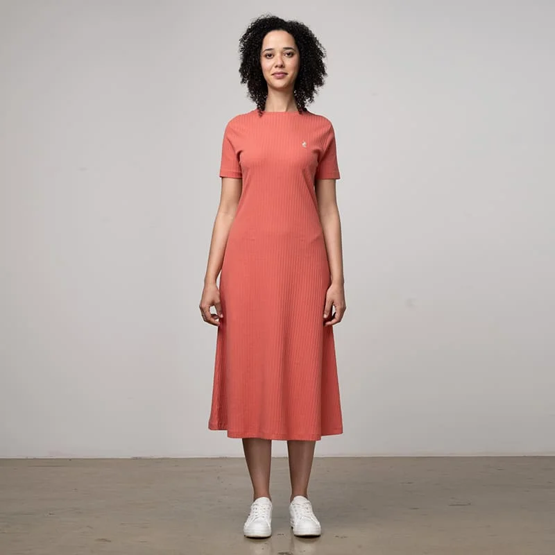 Polo Wmn Lucy Ss Casual Rib Dress Brick