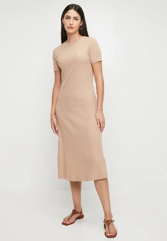 Polo Wmn Lucy Ss Casual Rib Dress Camel