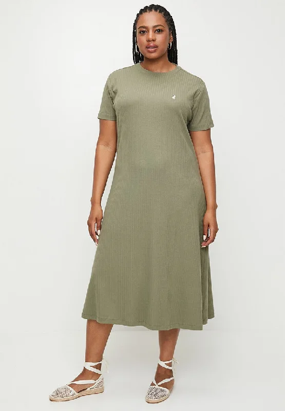 Polo Wmn Lucy Ss Casual Rib Dress Olive