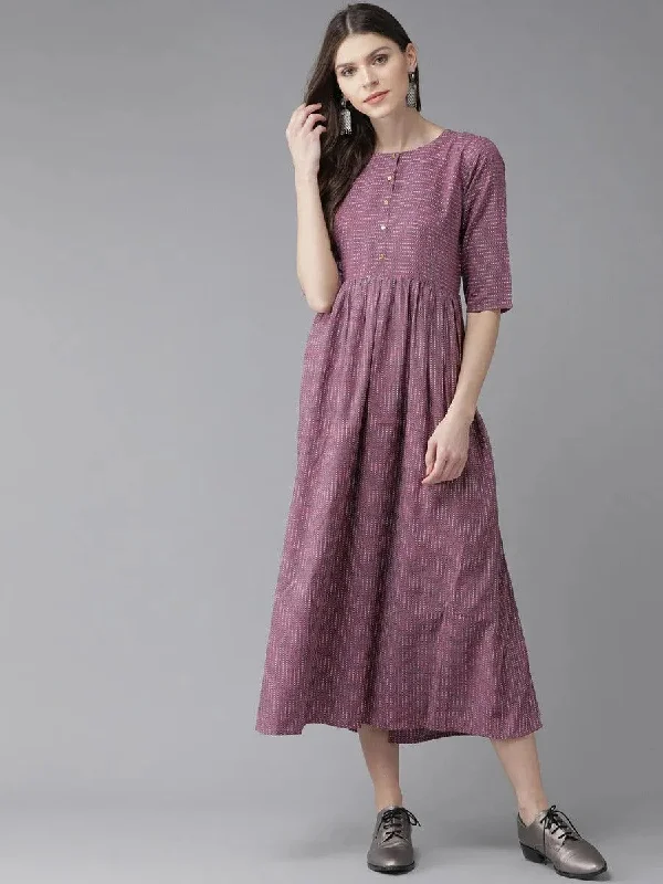 Purple Striped Cotton Dress