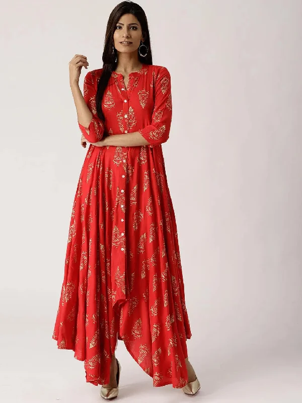 Red Printed Rayon Dress