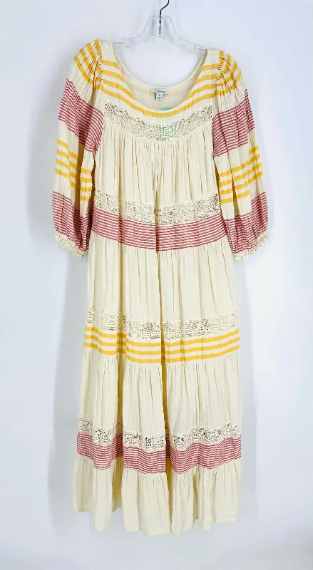 Sundance Size M Cream/Yellow Stripe Tiered Dresses Dress