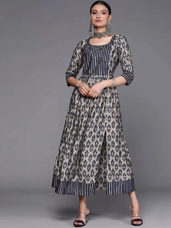 Taupe Printed Silk Dress