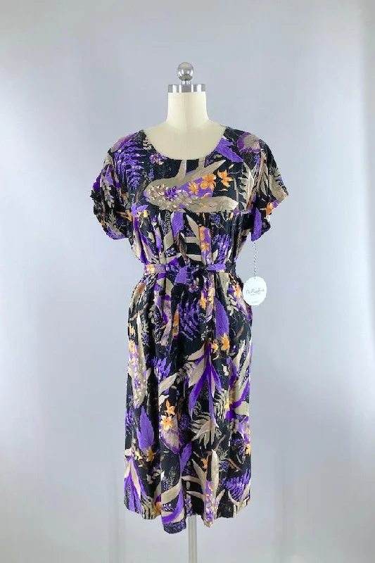 Vintage Black & Purple Hawaiian Aloha Dress