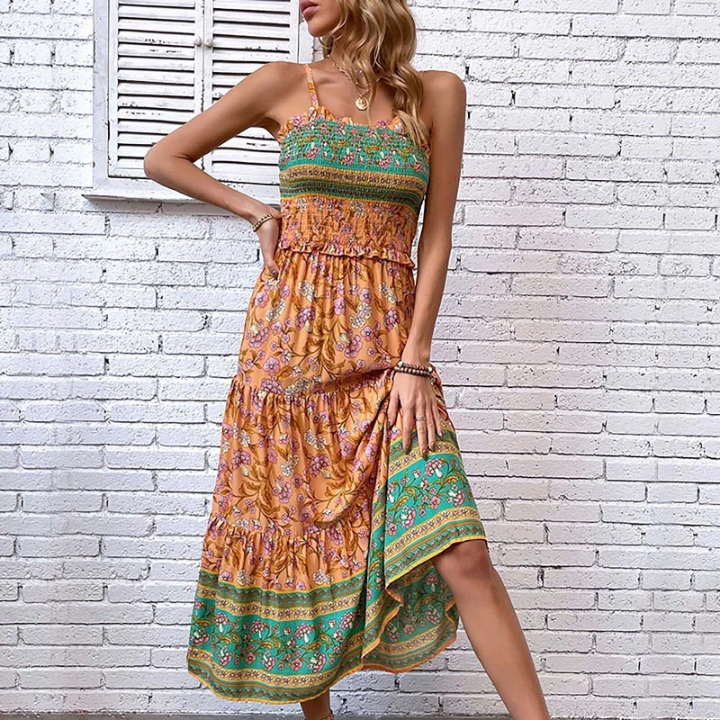 JuliaFashion - 2024 Vintage Flowers Print Boho Dress