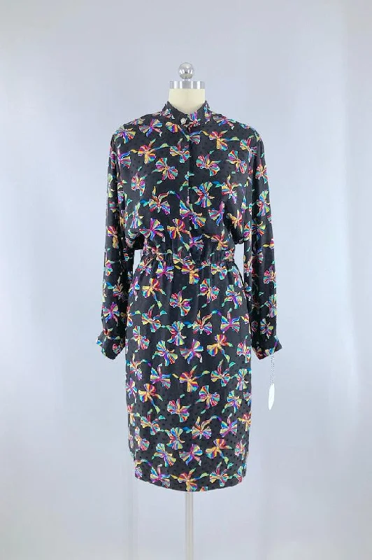 Vintage Rainbow Bows Silk Dress
