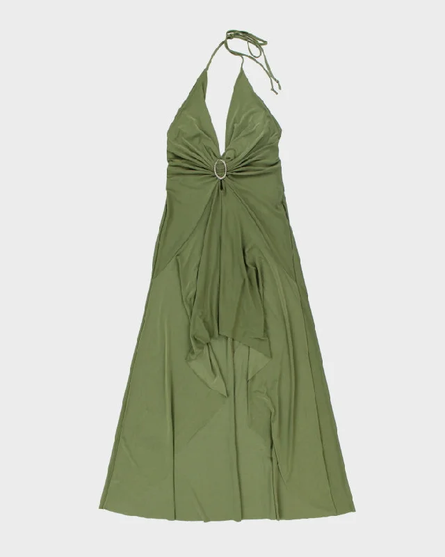 Vintage Y2k 00s Green Halter Neck Dress - M