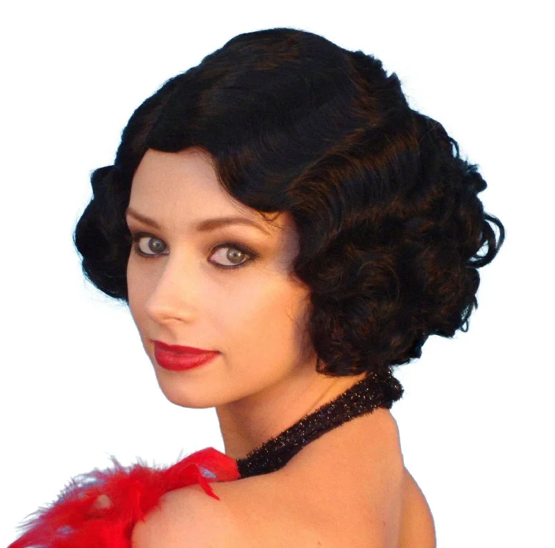 Charleston Short Black 20's Flapper Wig Costume Fancy Dress Party Hair Tunics Velvet soft