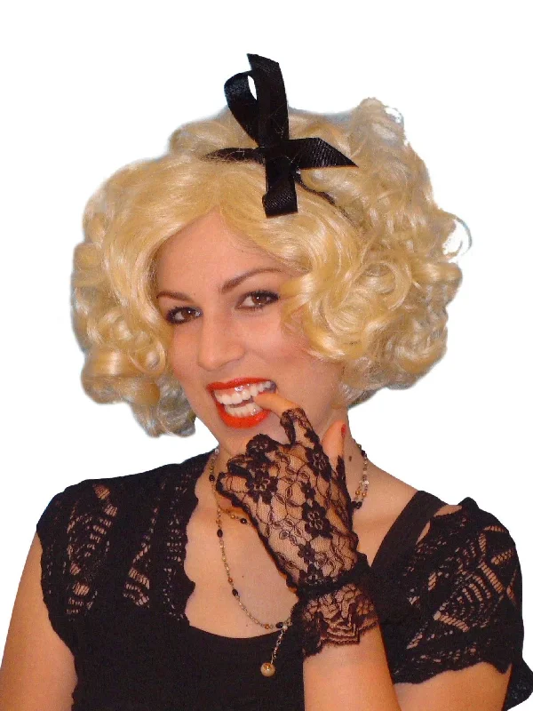Madonna Blonde Costume Wig 1980's Pop Star Fancy Dress Tunics Short Trendy