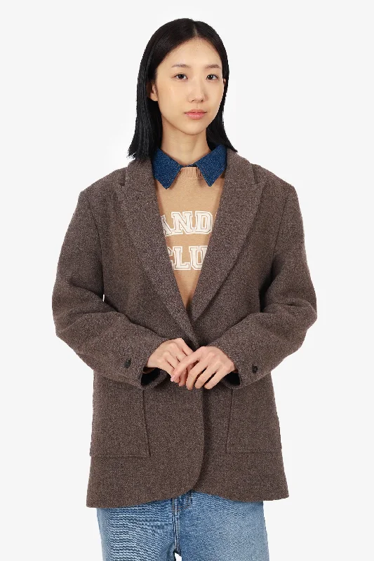 Ba&sh Brown Brown Wool Single Breasted Blazer Size L Women's Custom Jacket