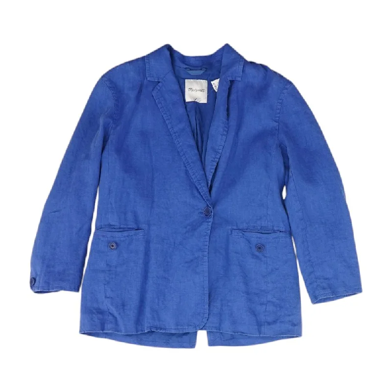 Blue Solid Blazer Women's Simple Jacket