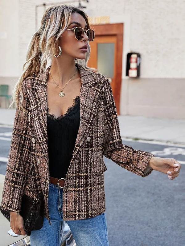 Plaid Lapel Collar Blazer Women's Business Blazer