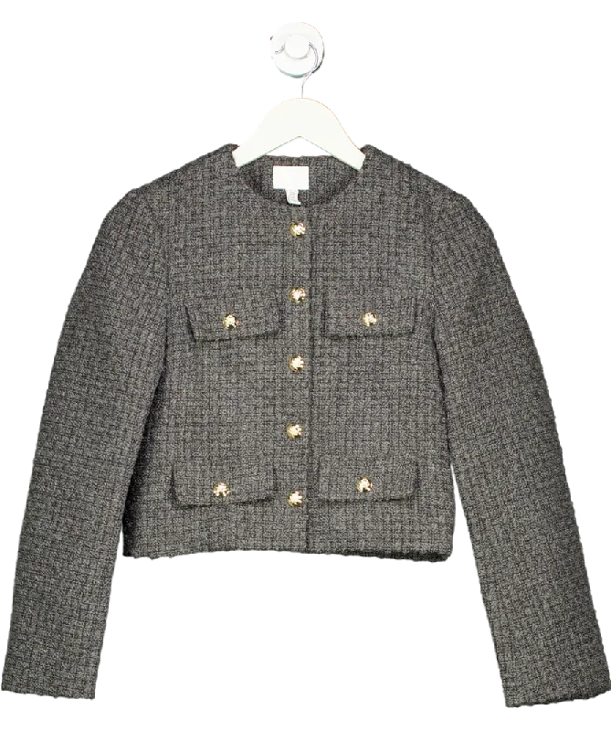 H&M Grey Woven Blazer With Gold Buttons UK XXS Women's Long Blazer