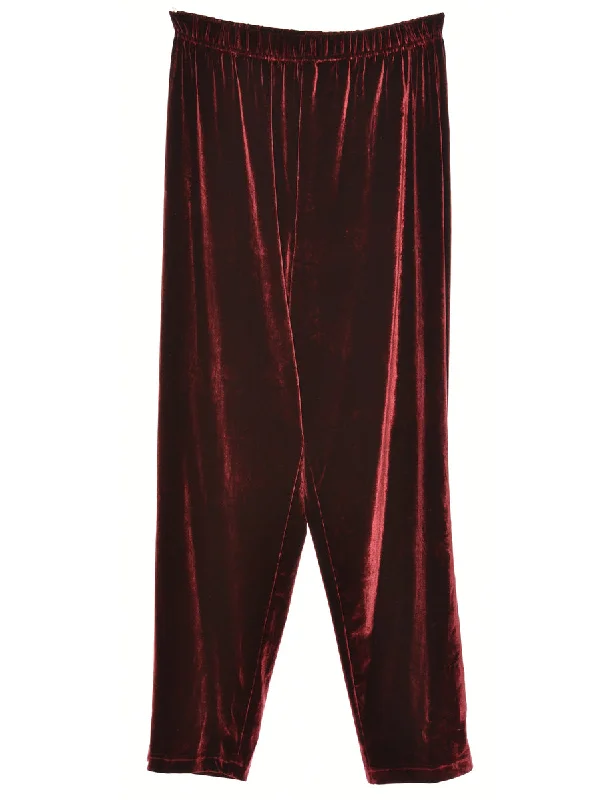 Velvet Fabric Maroon Trousers - W30 L35 Trousers Brand Named
