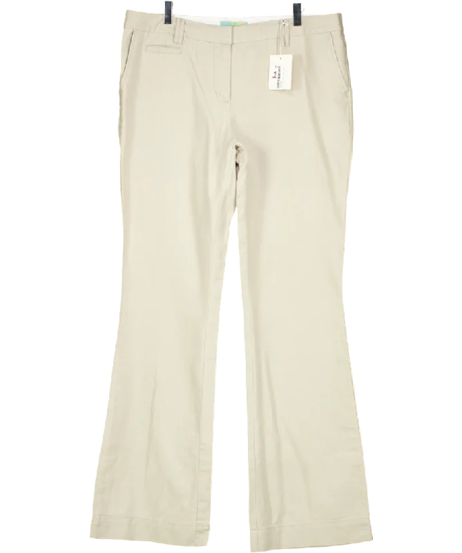Boden Beige Linen Blend Wide Leg Trouser Long UK 16 Trousers Essential Wardrobe