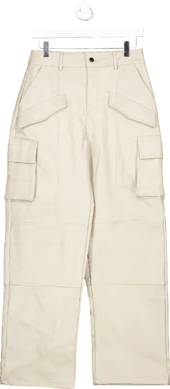 Cernucci Beige Wide Leg PU Cargo Trouser UK 8 High Waist Slim Fit Ankle Length
