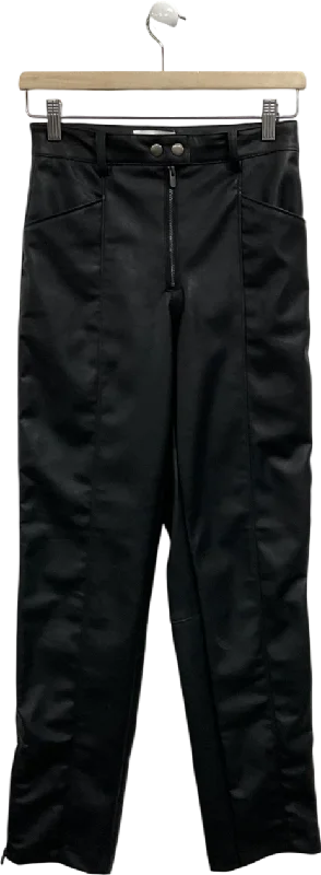 H&M Black Straight Leg Faux Leather Trousers With Zip Hem UK 8 Trousers Fleece Cozy