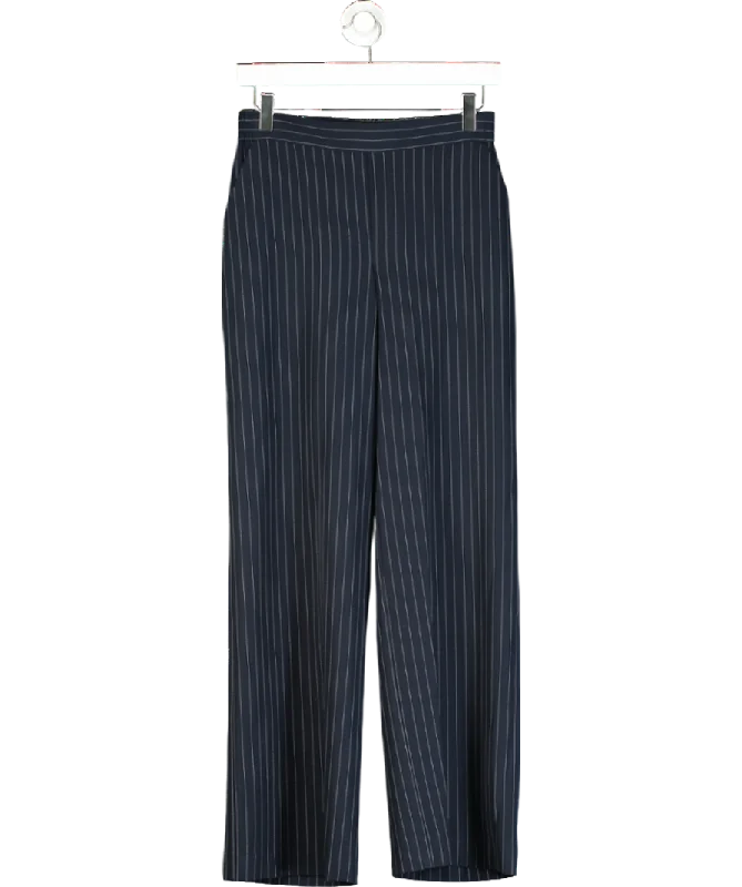 Helene Berman Blue Pinstriped Stretch Waistband Trouser UK S Trousers Tapered Slim Fit