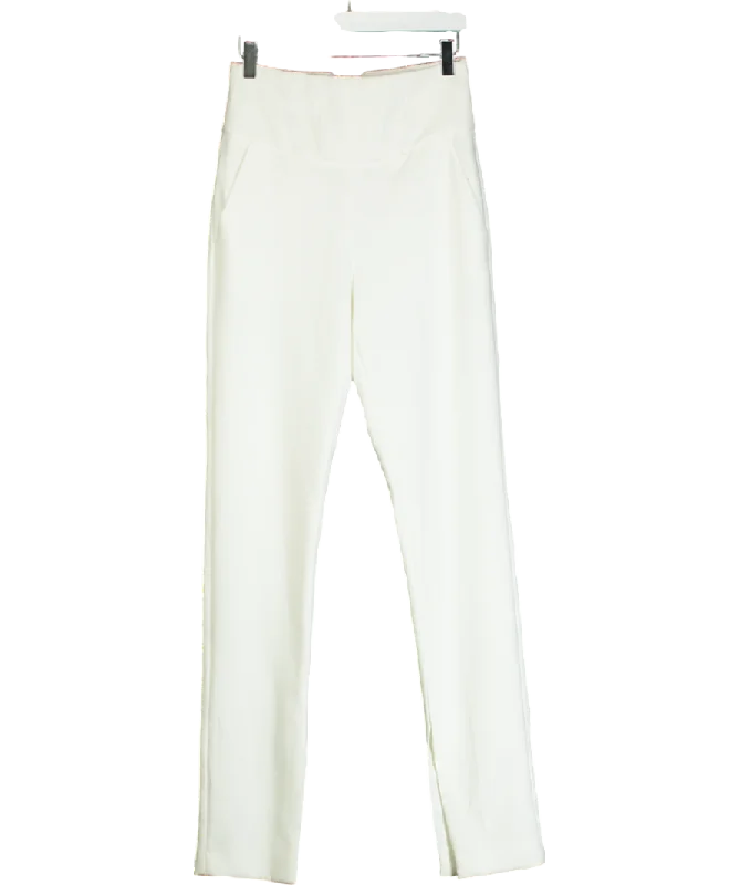 Karen Millen White Structured Waist Straight Leg Trouser UK 6 Trousers Striped Patterned