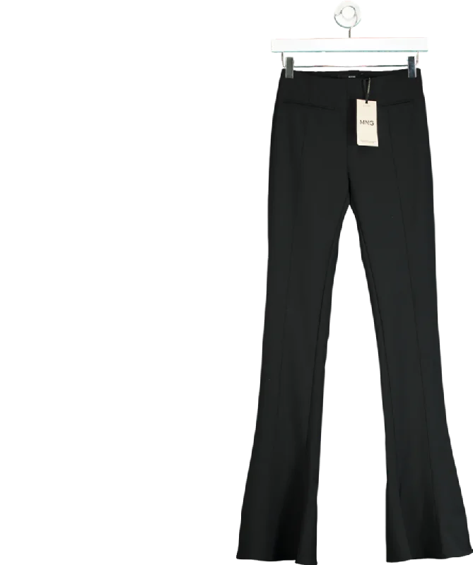MANGO Black Flared Wool Trousers UK 4 Trousers Solid Black
