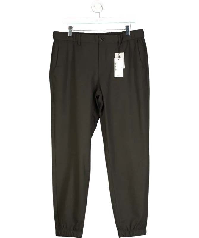MANGO Black Slim-fit Jogger Trousers With Drawstring W34 Cropped Trousers Casual Linen