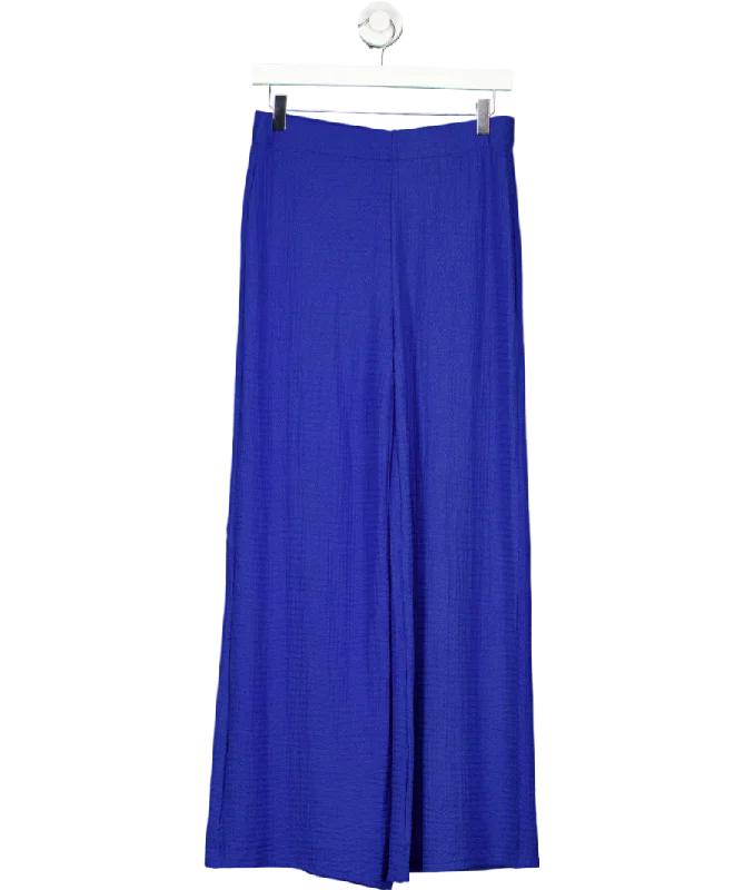 MANGO Blue Flowy Straight Fit Trousers UK M Trousers fashionable chic