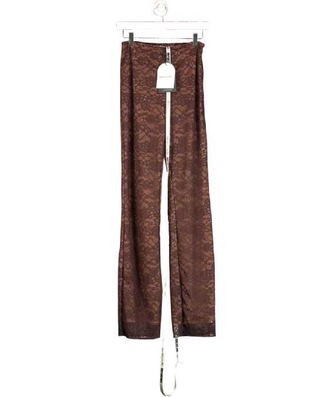 Mistress Rocks Brown Stretch Lace Trouser UK S Trousers Satin Smooth