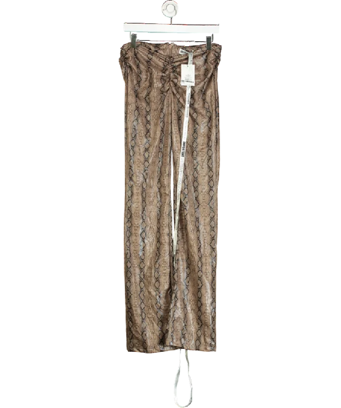 Mistress Rocks Brown Vegan Leather Snakeskin V-front Trousers UK M Trousers Yoga Stretchy