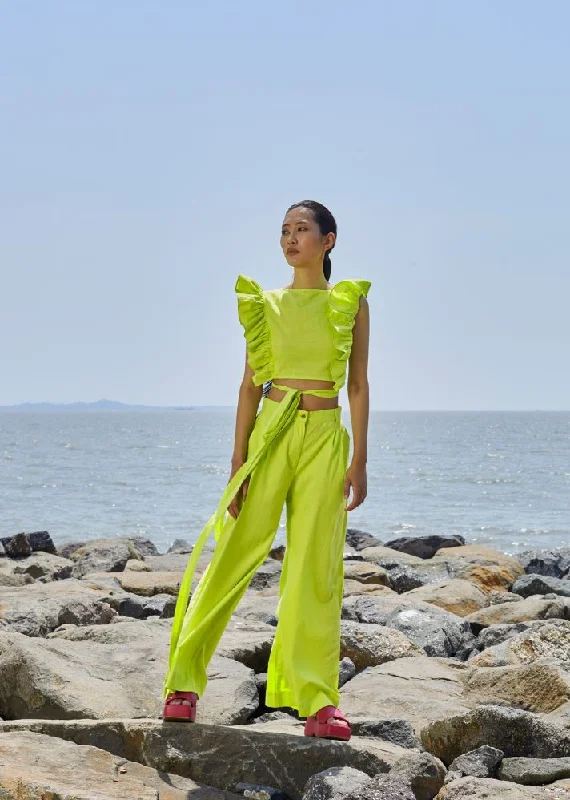 Neon Green High-Waisted Trouser Trousers Denim Distressed