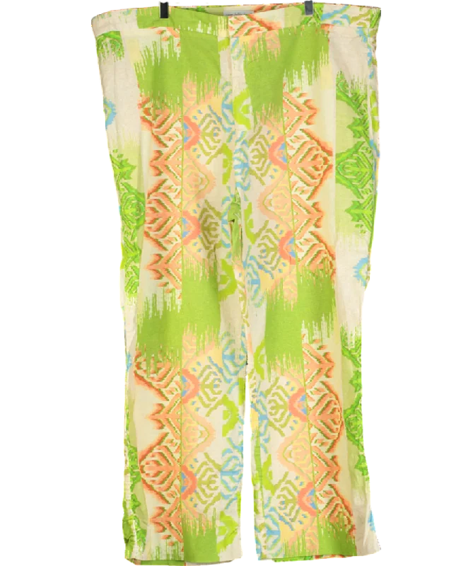Never Fully Dressed Green Abstract Trousers UK 24 Trousers Bootcut Casual