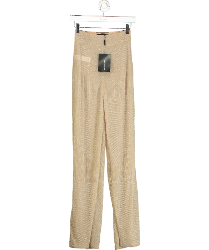 PrettyLittleThing Nude Embellished Wide Leg Trouser UK 6 Trousers Print Floral