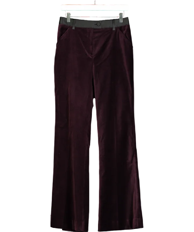 REISS Purple Cotton Velvet Flared Trousers UK 6 Trousers Running Lightweight
