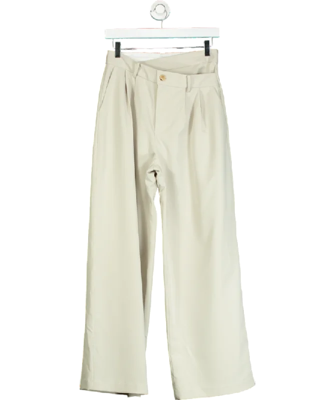 Sunder Market Beige Tilted Waist Detail Trouser UK M Trousers Plaid Checkered