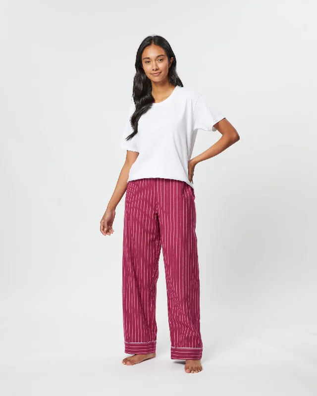 Women's Brushed Cotton Pyjama Trousers - Berry Stripe Trousers Leather Faux